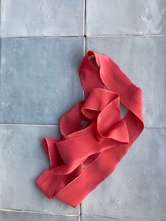 Hand Dyed Silk Ribbon - Faded Red