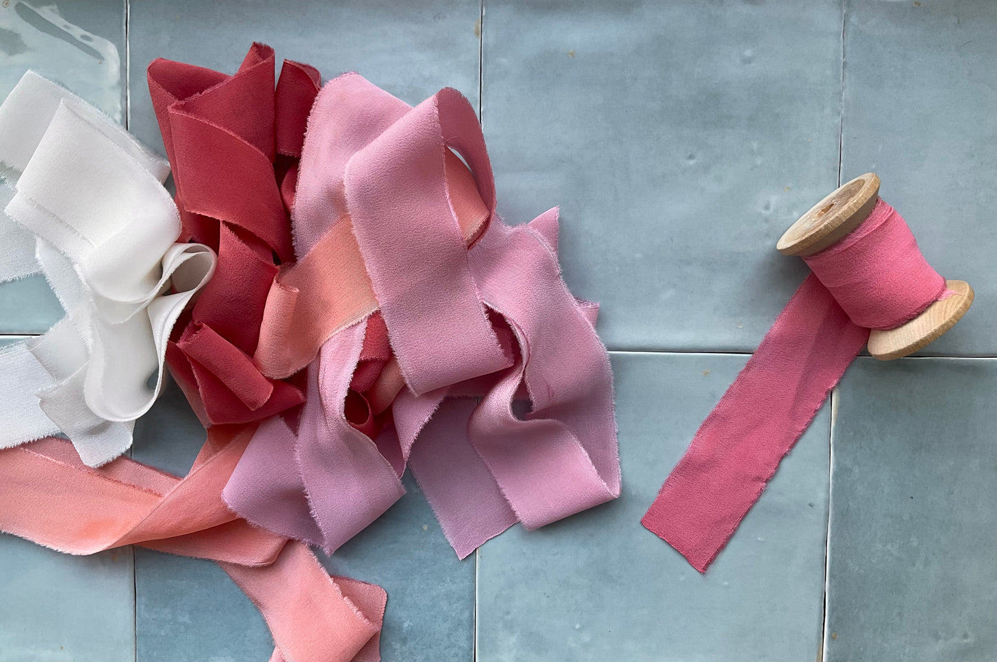 Hand Dyed Silk Ribbon - Fuchsia